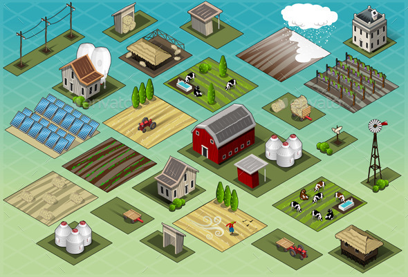 Isometric Farm Set Tiles - Buildings Objects
