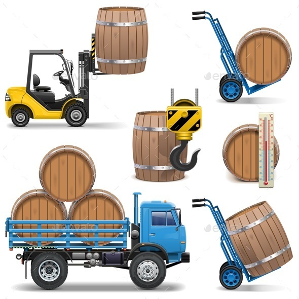 Vector Barrels Shipping Icons - Industries Business