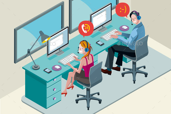 Call Center Team with Headset - Communications Technology