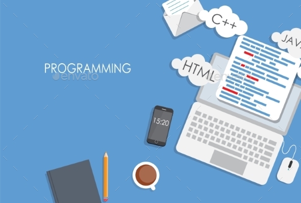 Programming Coding Flat Concept - Web Technology