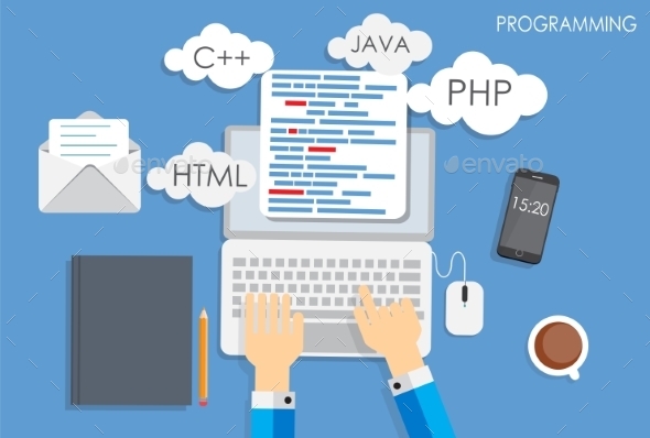 Programming Coding Flat Concept - Web Technology