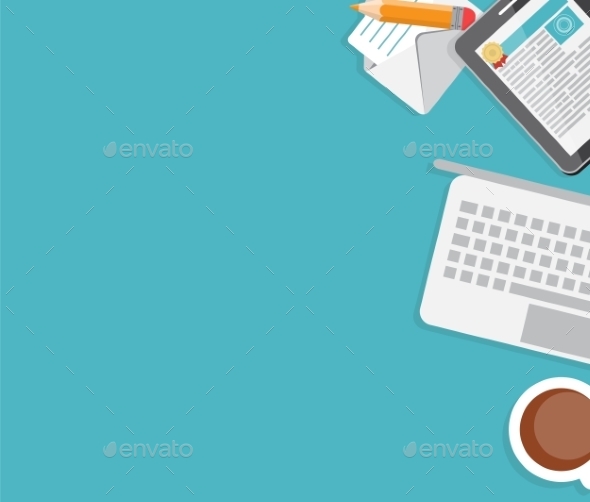 Working Place Modern Office Interior Flat Design - Web Technology
