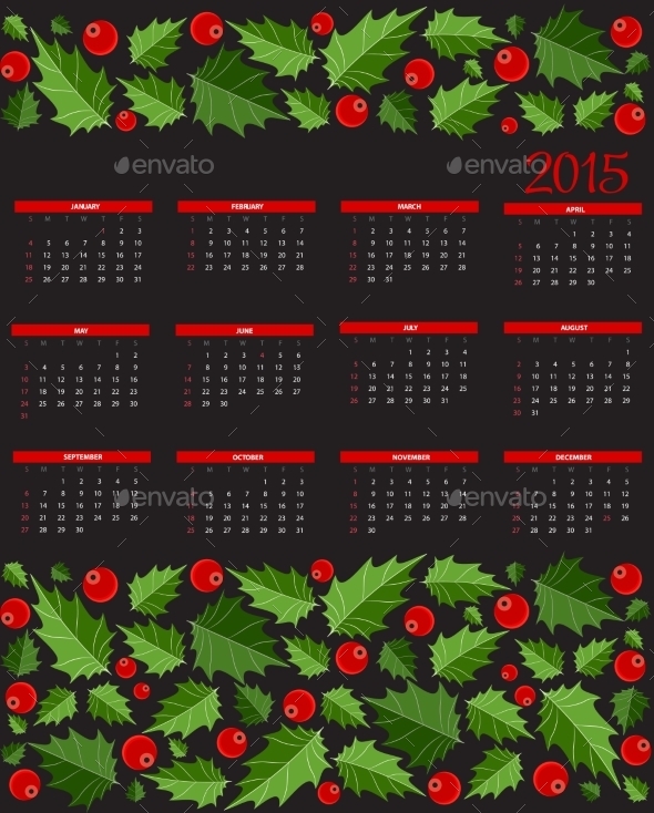 New Year 2015 Calendar Vector Illustration - Christmas Seasons/Holidays