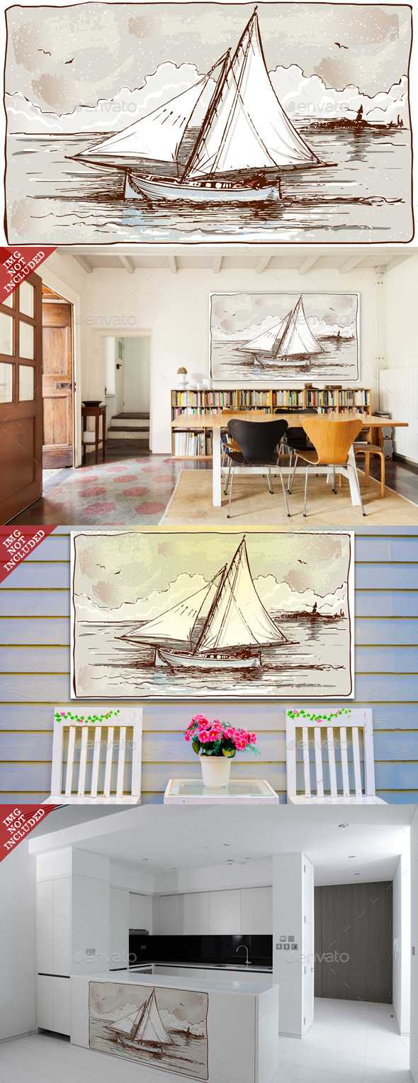 Vintage View of Sailing Ships on the Sea - Retro Technology