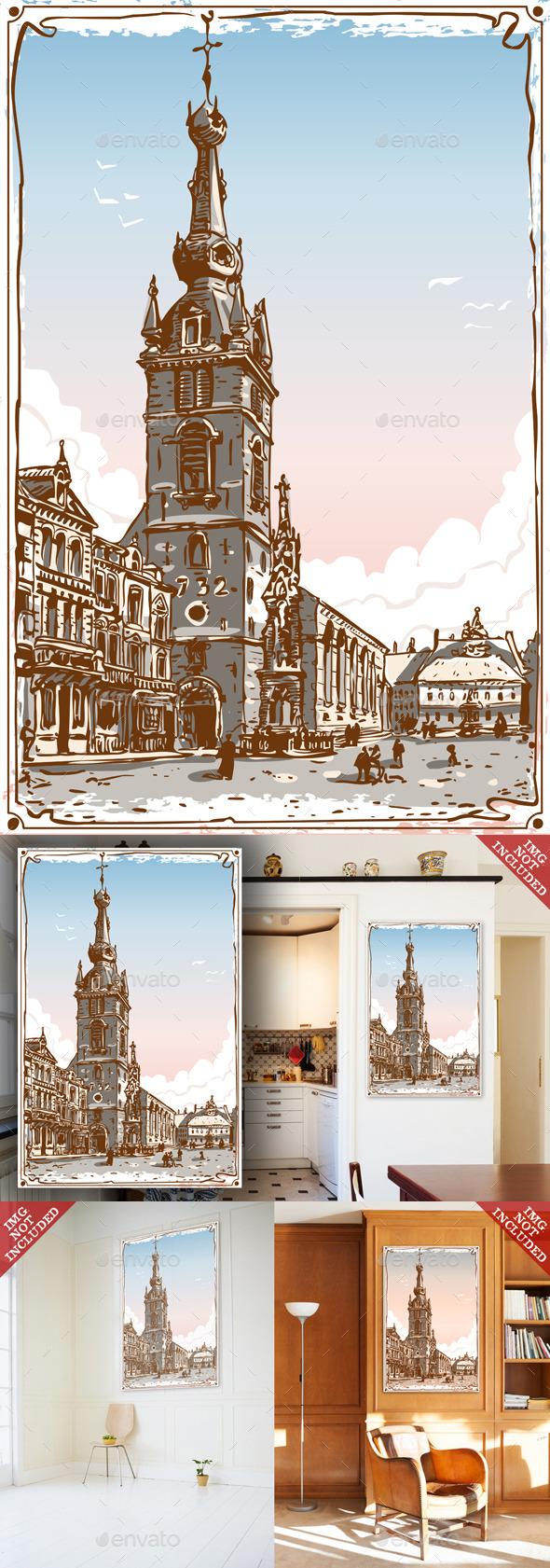 Vintage View of Chimay Church Place in Belgium - Buildings Objects