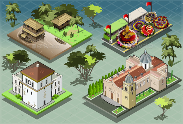 Isometric Tiles of South American Buildings - Buildings Objects