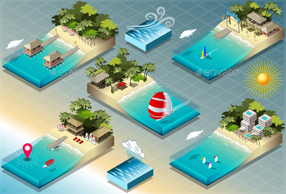 Isometric Tiles of Carribean Holidays - Nature Conceptual