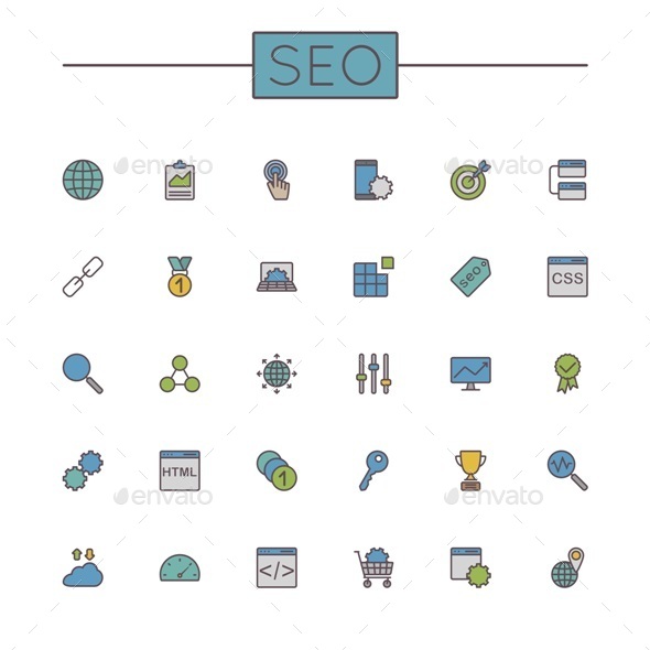 Vector Colored SEO Line Icons - Media Technology