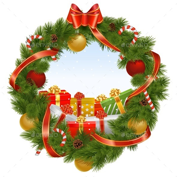 Vector Christmas Wreath with Background - Christmas Seasons/Holidays