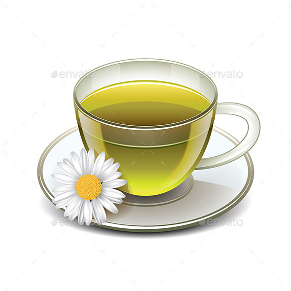Green Tea Cup with Chamomile - Food Objects