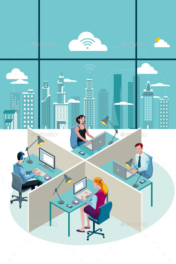 Office Workers Sitting and City - Computers Technology