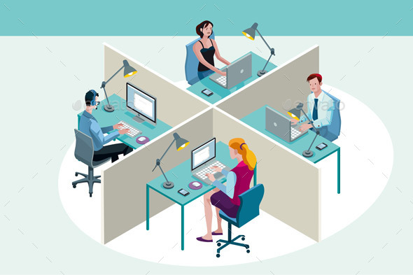 Office Workers Sitting at Their Desks - Business Conceptual