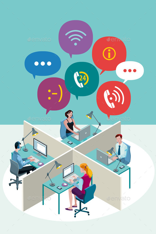 Office Workers with Speech Bubbles - Concepts Business