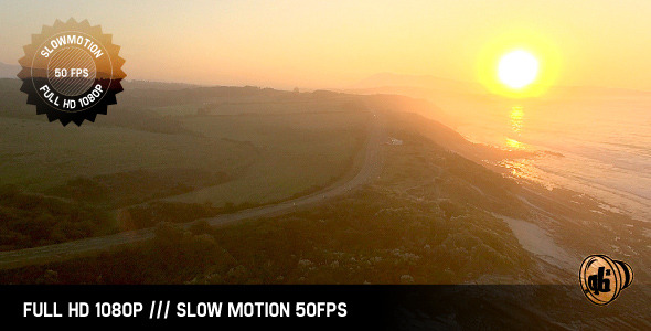 Flight at Sunset over Cliff and Ocean