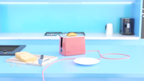 Cute animation with a pink toaster in the colorful kitchen Valentine day alt