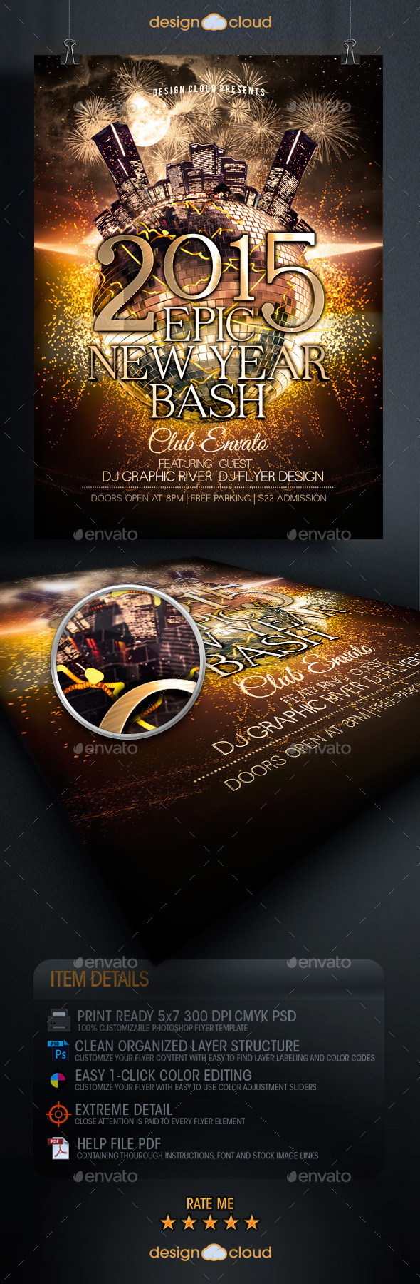 Epic New Year Bash Party Flyer Template - Holidays Events
