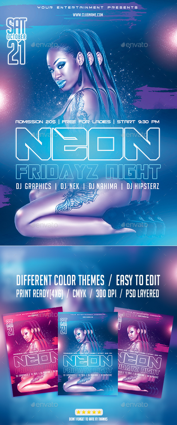 Neon Fridayz Night PSD Flyer Template - Events Flyers
