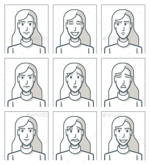 Facial Expressions of a Young Woman - People Characters