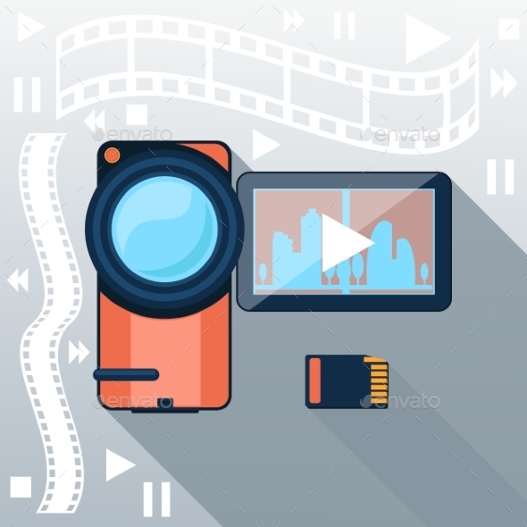 Video Camera with Cinema Tape on Background - Technology Conceptual