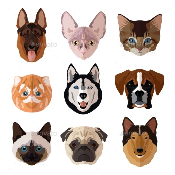 Pets Portrait Flat Icon Set