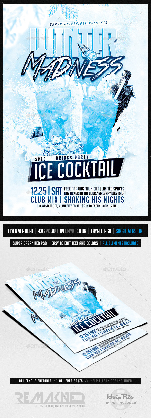 Winter Madness Drinks Party | Flyer Template PSD - Clubs & Parties Events