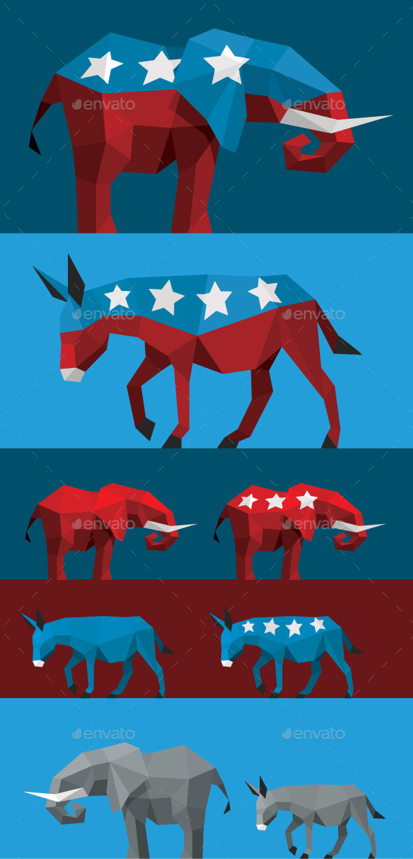 Geometric Political Elephant and Donkey - Animals Characters
