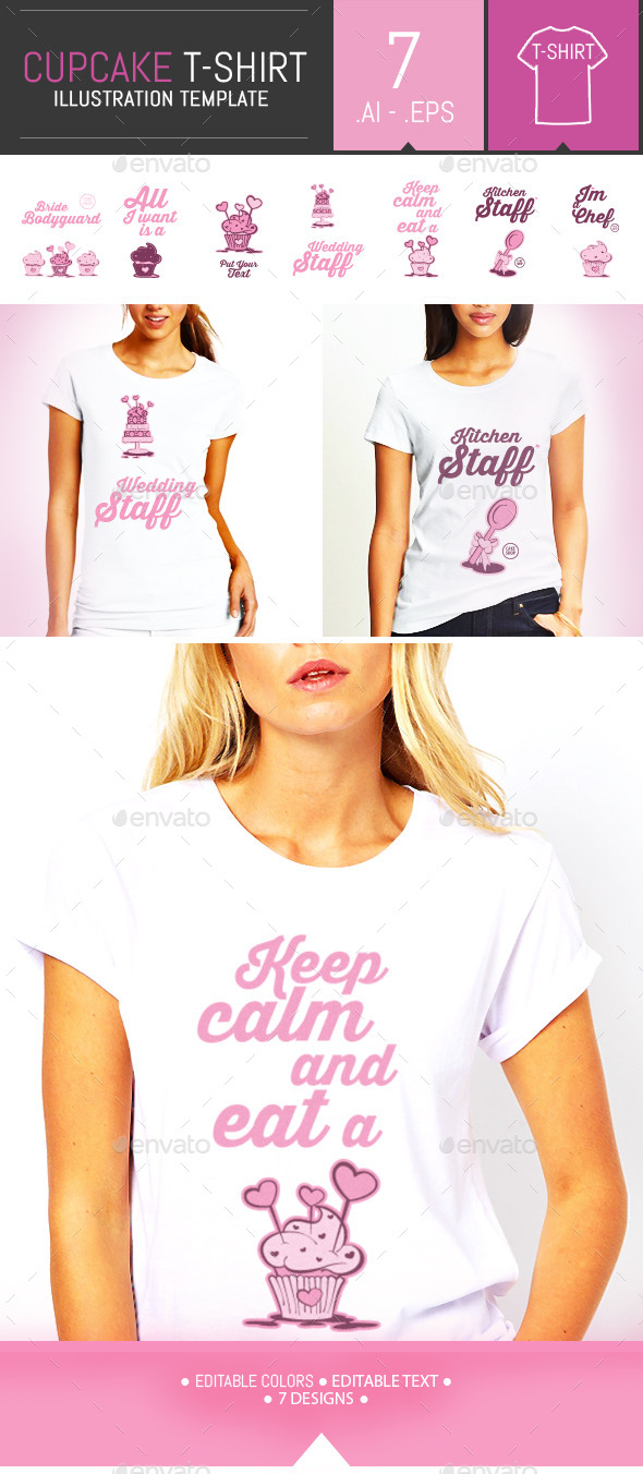 7 Cupcake Illustration T-Shirt Templates - Designs T-Shirts