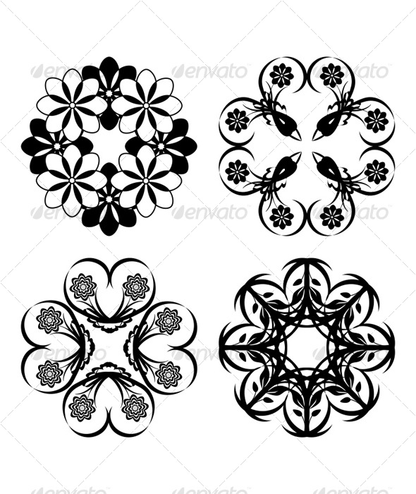 Set of the floral ornaments