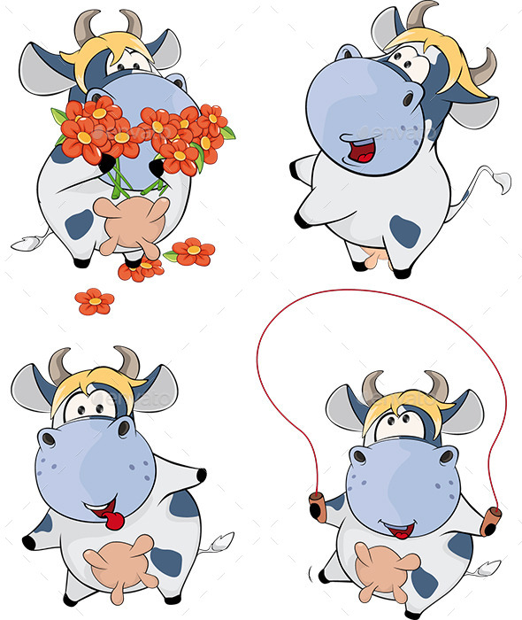 Set of Cows Cartoon - Animals Characters