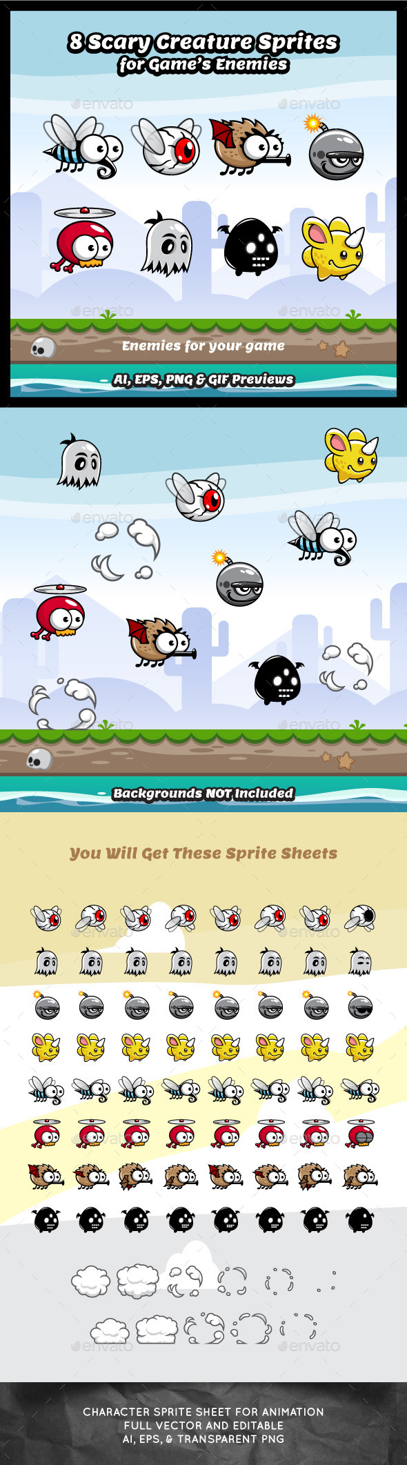 8 Scary Creatures Sprite Sheets - Sprites Game Assets