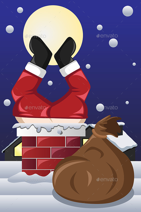 Santa Claus Stuck in a Chimney - Christmas Seasons/Holidays