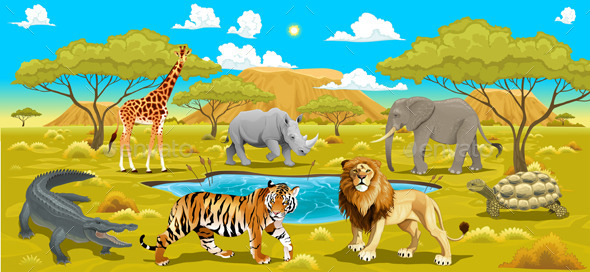 African Landscape with Animals - Animals Characters