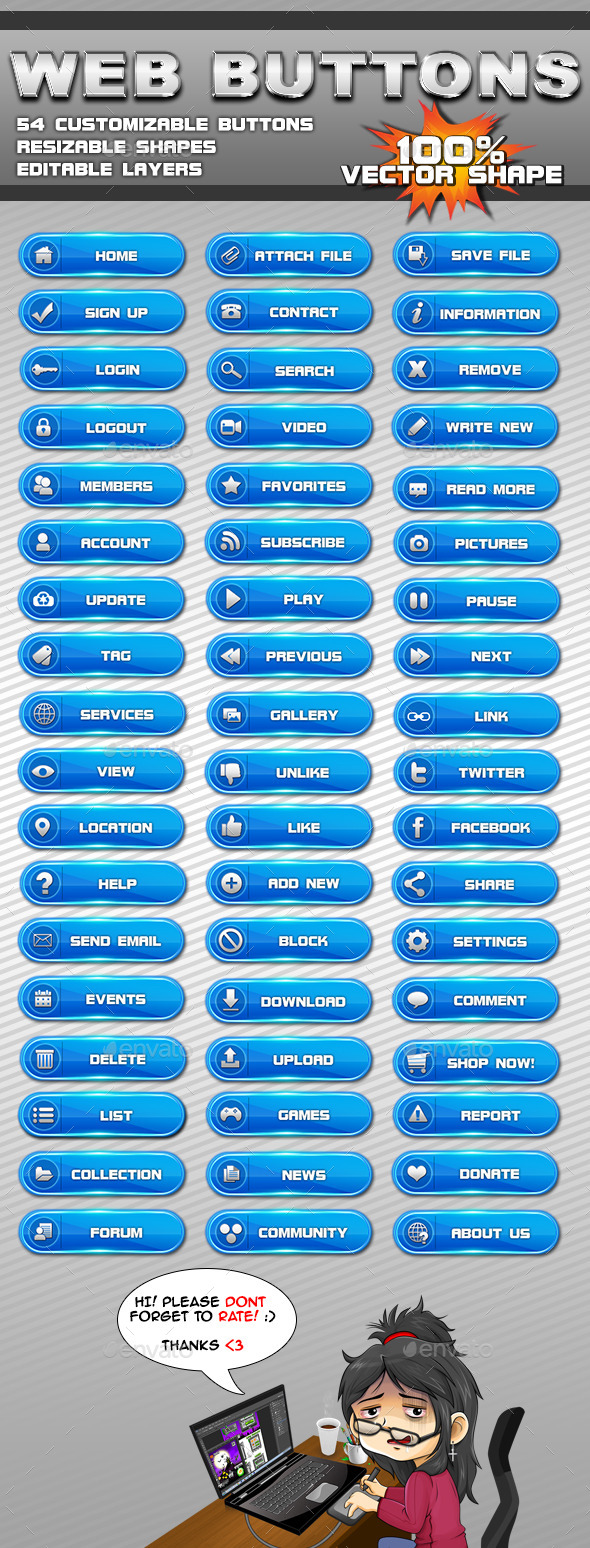 54 Web Buttons - Buttons Web Elements