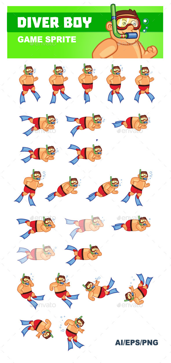 Diver Boy Game Sprite - Sprites Game Assets