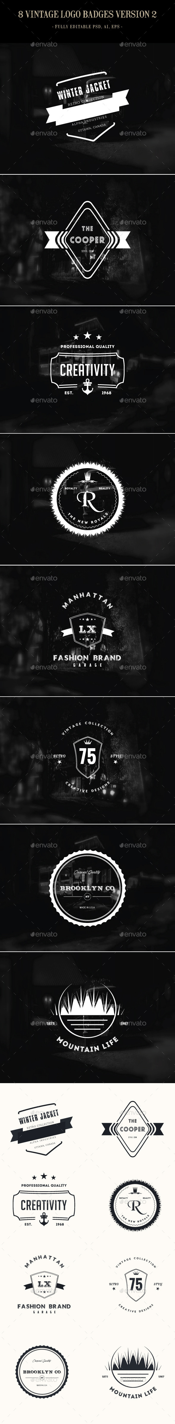 8 Vintage Logo Badges Version 2 - Badges & Stickers Web Elements