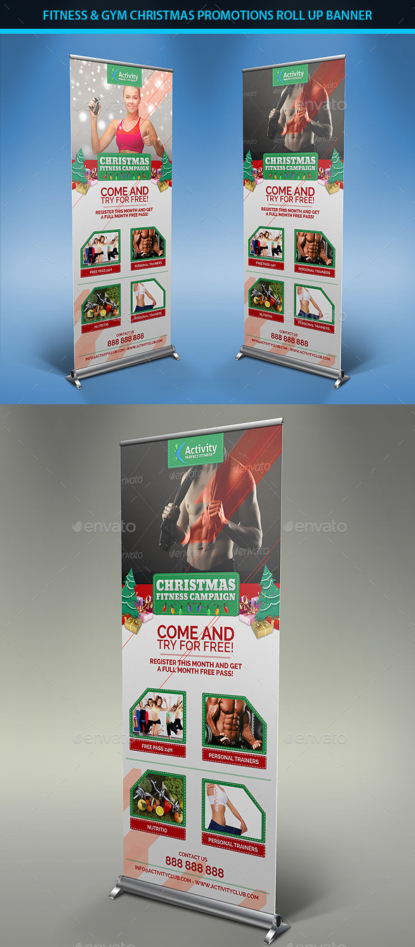 Fitness & Gym Christmas Promotions Roll Up Banners - Signage Print Templates