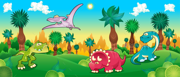 Green Forest with Dinosaurs - Animals Characters