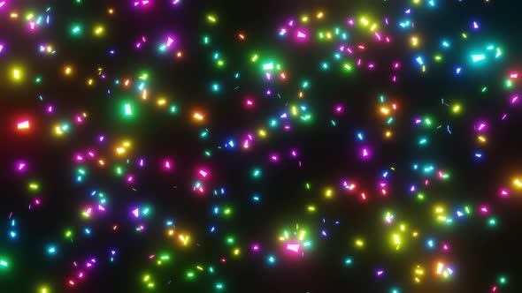 Multicolored Glowing Blur Confetti Falling Down on Black Background
