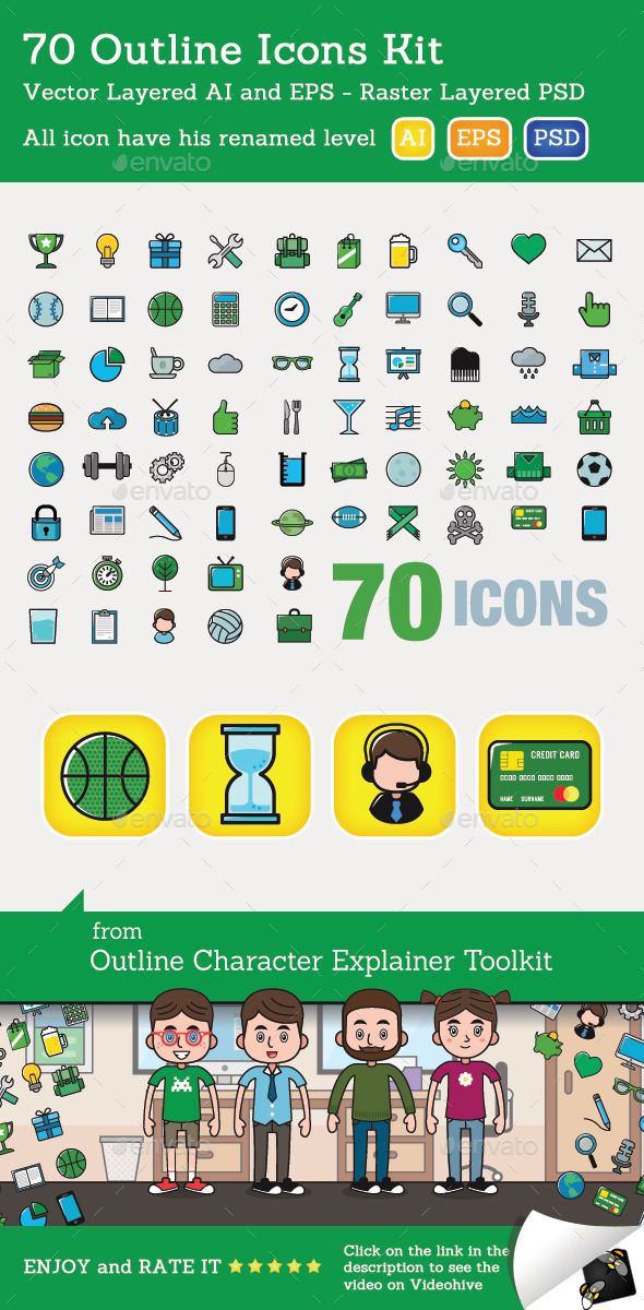 70 Outline Icons Kit - Miscellaneous Characters