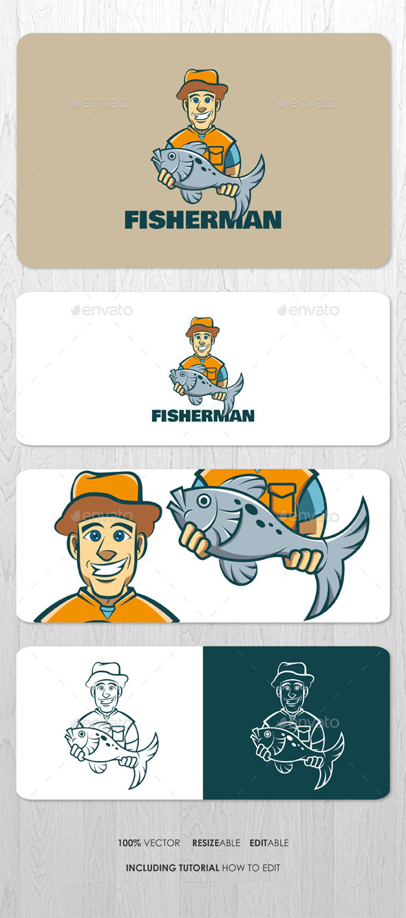 Fisherman Mascot Logo - Humans Logo Templates