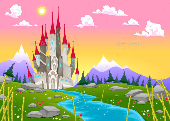 Fantasy Mountain Landscape with Medieval Castle - Landscapes Nature