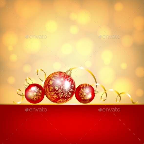 Red Baubles on Golden Background - Christmas Seasons/Holidays