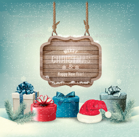 Winter Background with Gift Boxes - Christmas Seasons/Holidays