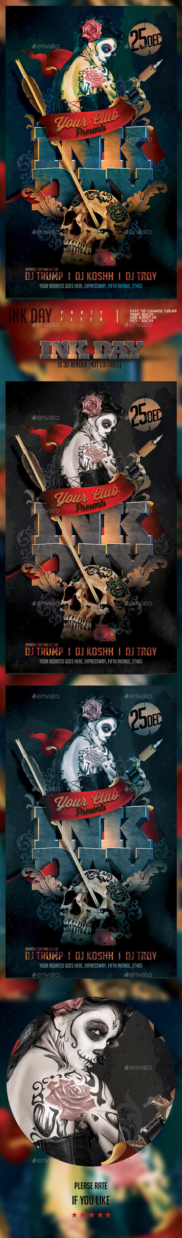 Ink Day - The Tattoo Party Flyer - Clubs & Parties Events