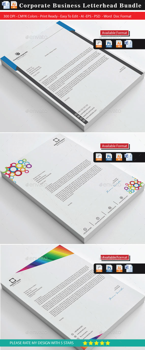 Advance Colorful Letterhead Bundles - Stationery Print Templates
