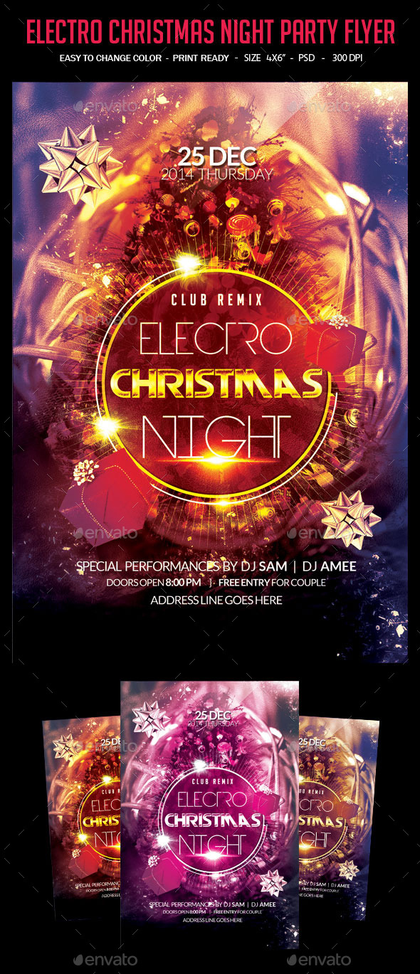Electro Christmas Night Party Flyer - Clubs & Parties Events
