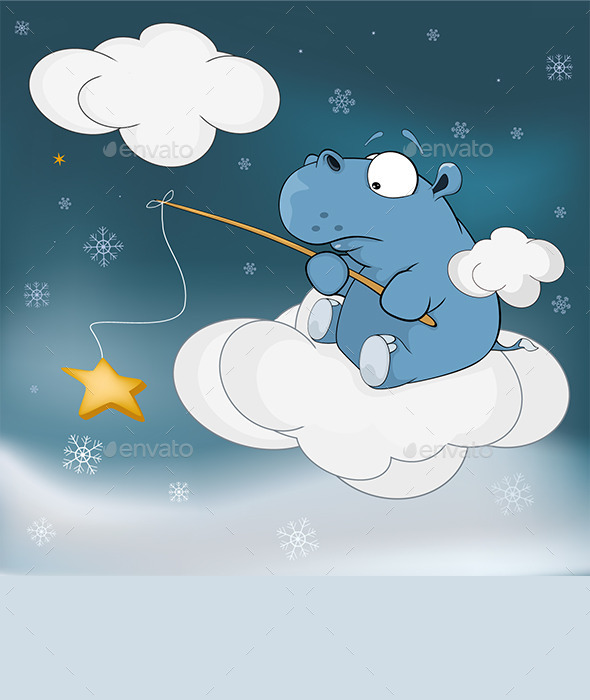 Little Hippo and Star Cartoon - Seasons/Holidays Conceptual