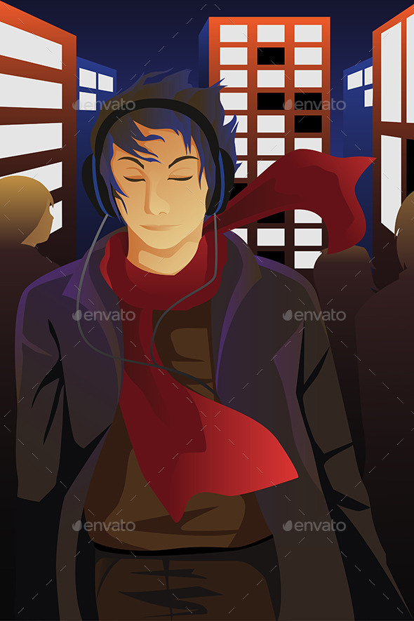 Man Listening to Music - People Characters