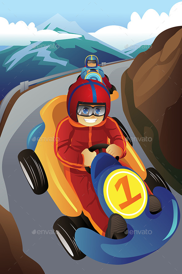Kids Racing in a Go-Kart - Sports/Activity Conceptual