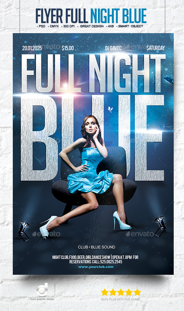 Flyer Full Night Blue Party - Clubs & Parties Events